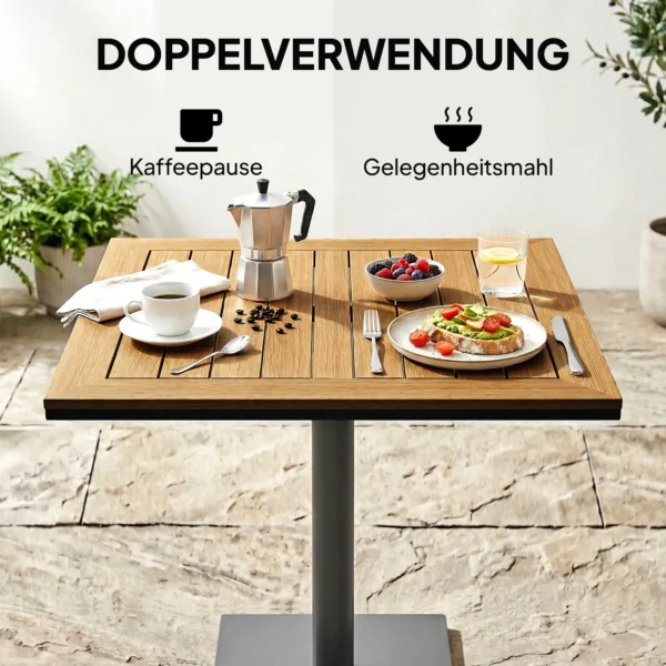 Bijzettafel 70 X 70 Cm Weerbestendig Tuintafel Met Houtlook Brede Basis, Vierkant Natuurhout