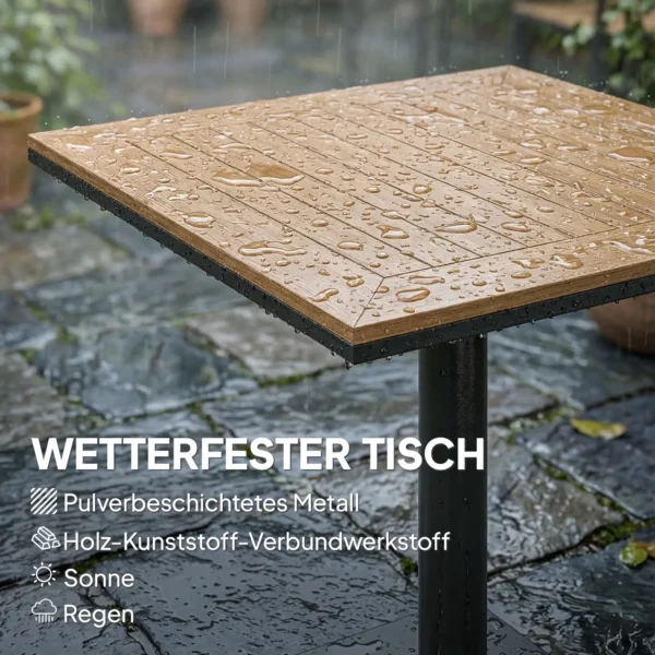 Bijzettafel 70 X 70 Cm Weerbestendig Tuintafel Met Houtlook Brede Basis, Vierkant Natuurhout
