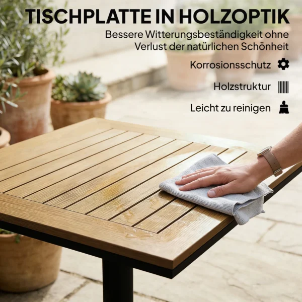 Bijzettafel 70 X 70 Cm Weerbestendig Tuintafel Met Houtlook Brede Basis, Vierkant Natuurhout