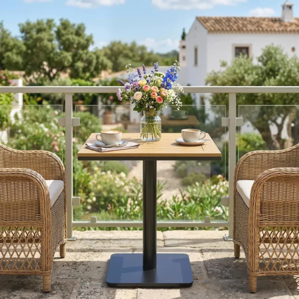 Bijzettafel 70 X 70 Cm Weerbestendig Tuintafel Met Houtlook Brede Basis, Vierkant Natuurhout