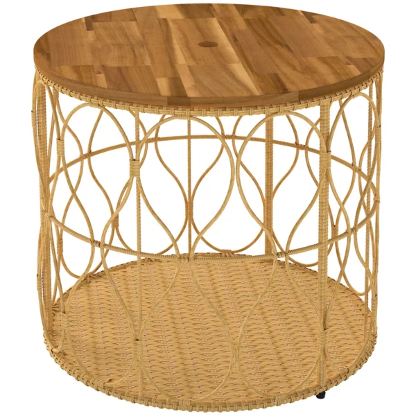 Bijzettafel Ø50 Cm Weerbestendig Tuintafel Met Rieten Look Acaciahouten Blad Verstelbare Voeten Teak