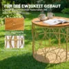 Bijzettafel Ø50 Cm Weerbestendig Tuintafel Met Rieten Look Acaciahouten Blad Verstelbare Voeten Teak
