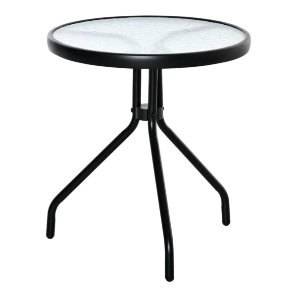 Bijzettafel Tuin Weerbestendige Tuintafel Met Glazen Tafelblad, Metalen Balkontafel Ø50x55H Cm
