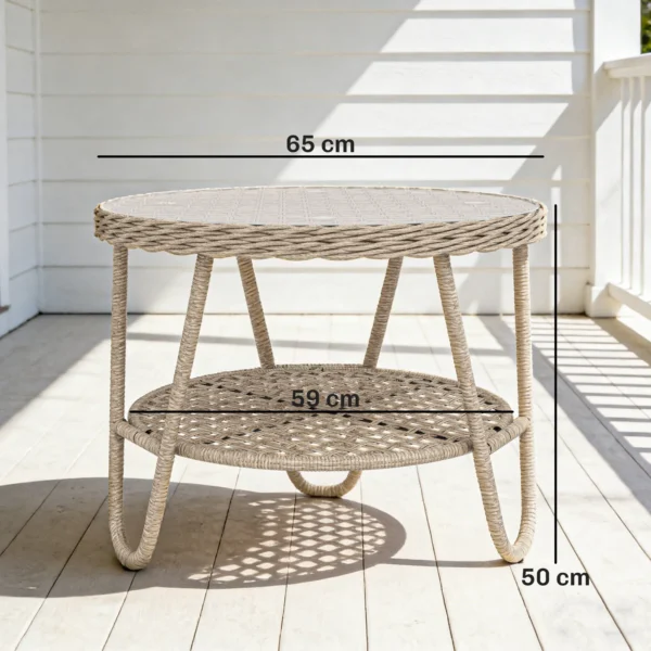 Bijzettafel Van Polyrattan 2 laags Koffietafel Met Opbergruimte Glazen Plaat Verstelbare Voeten 65 X 65 X 50 Cm Geel