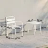 Bistroset 3 delige Metalen Tuinmeubelset Met 2 Tuinstoelen, Glazen Tafel, Lamellenontwerp, Roestbestendig