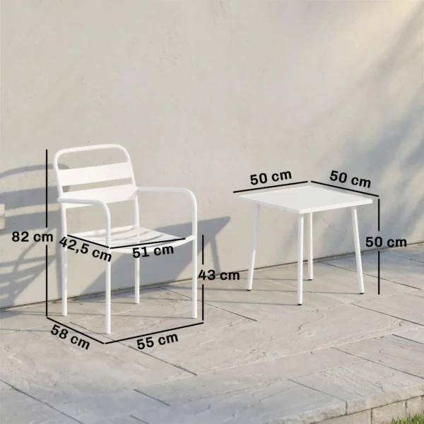 Bistroset 3 delige Metalen Tuinmeubelset Met 2 Tuinstoelen, Glazen Tafel, Lamellenontwerp, Roestbestendig