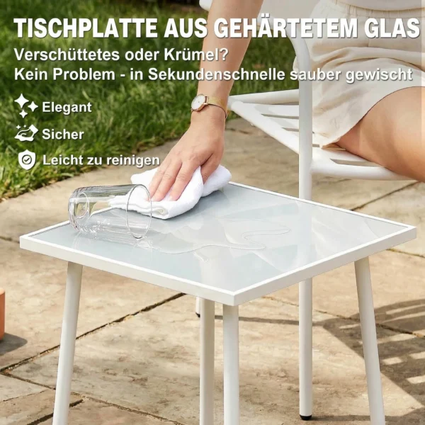 Bistroset 3 delige Metalen Tuinmeubelset Met 2 Tuinstoelen, Glazen Tafel, Lamellenontwerp, Roestbestendig