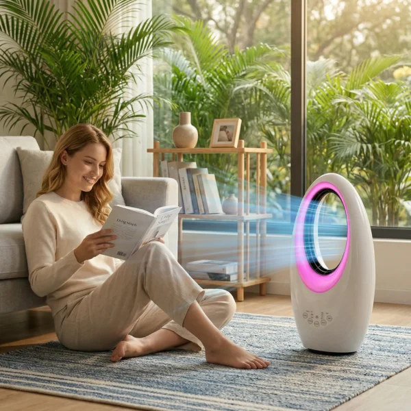 Bladloze Torenventilator, 36dB Stille Ventilator Met 60° Oscillatie, LED verlichting, 3 Snelheden, 7,5 uurs Timer, Afstandsbediening