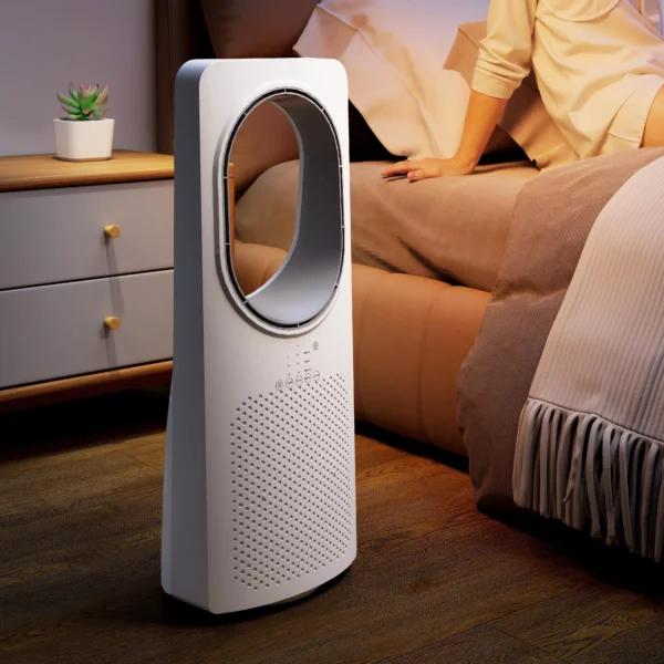 Bladloze Torenventilator Voor Slaapkamer, 36 DB Staande Ventilator Met 45° Oscillatie, 3 Snelheden, 3 Modi, 15 uurs Timer, Wit
