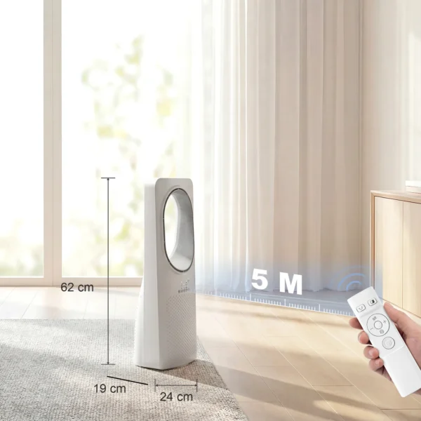 Bladloze Torenventilator Voor Slaapkamer, 36 DB Staande Ventilator Met 45° Oscillatie, 3 Snelheden, 3 Modi, 15 uurs Timer, Wit