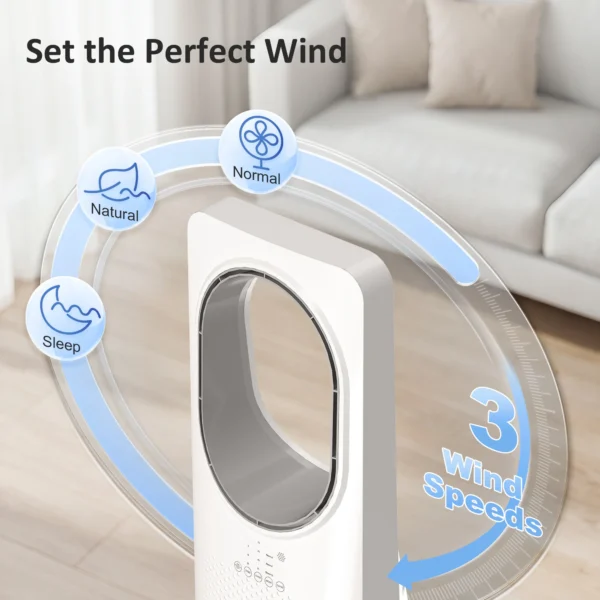 Bladloze Torenventilator Voor Slaapkamer, 36 DB Staande Ventilator Met 45° Oscillatie, 3 Snelheden, 3 Modi, 15 uurs Timer, Wit