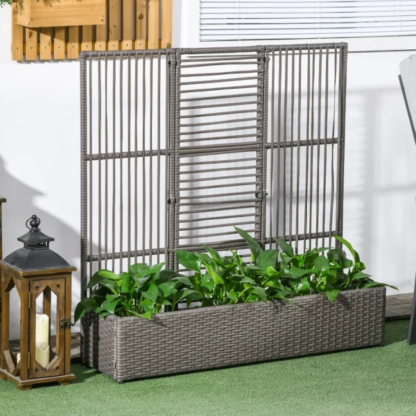 Bloembak Met Trellis, Weerbestendig, Polyrattan, 103 X 29 X 103 Cm, Grijs