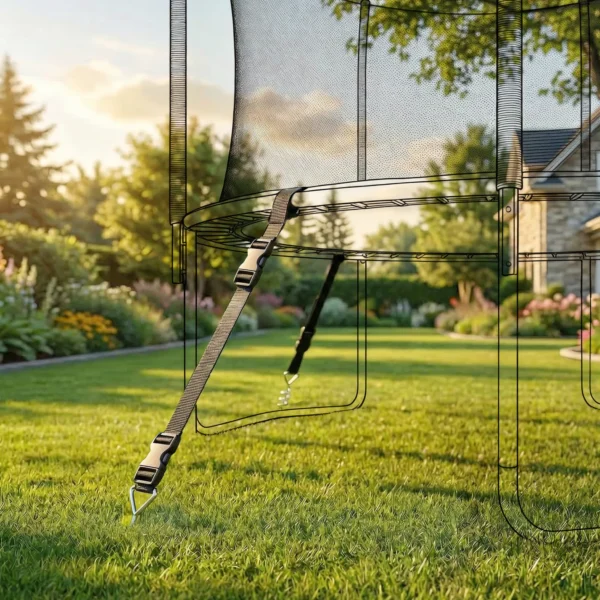 Bodemanker Schroef 4 delige Set 32 Cm Spiraalvormige Trampoline Palen Anker Met Driehoekige Handvat, Verstelbare Riemen Zilver