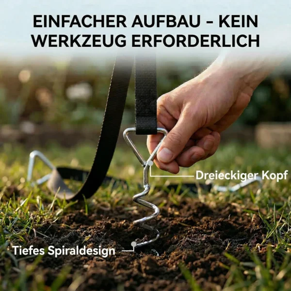 Bodemanker Schroef 4 delige Set 32 Cm Spiraalvormige Trampoline Palen Anker Met Driehoekige Handvat, Verstelbare Riemen Zilver