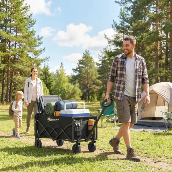 Bolderwagen 60L Opvouwbare Handwagen Tuinwagen Transportwagen Met Telescopische Handgreep Achterklep Drankhouder