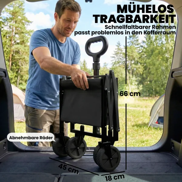 Bolderwagen 60L Opvouwbare Handwagen Tuinwagen Transportwagen Met Telescopische Handgreep Achterklep Drankhouder
