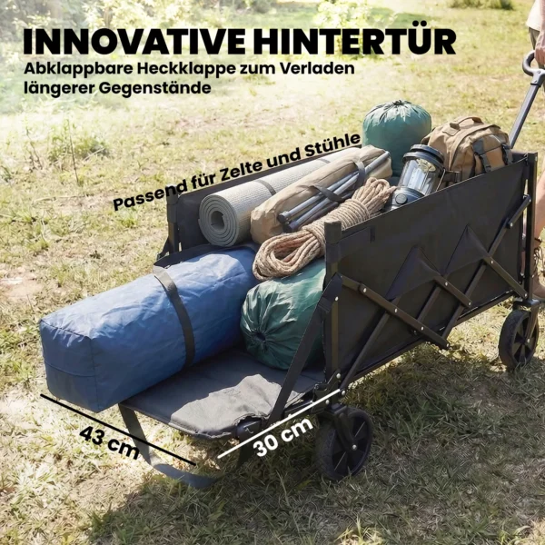 Bolderwagen 60L Opvouwbare Handwagen Tuinwagen Transportwagen Met Telescopische Handgreep Achterklep Drankhouder