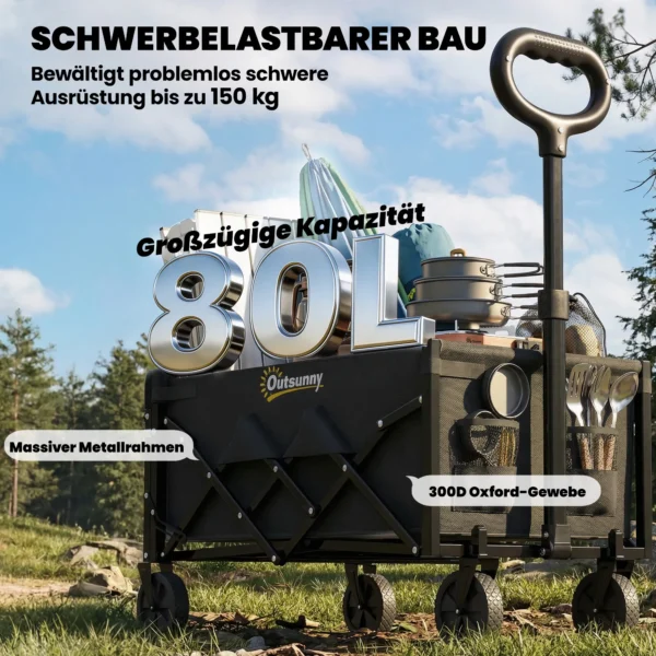 Bolderwagen 60L Opvouwbare Handwagen Tuinwagen Transportwagen Met Telescopische Handgreep Achterklep Drankhouder