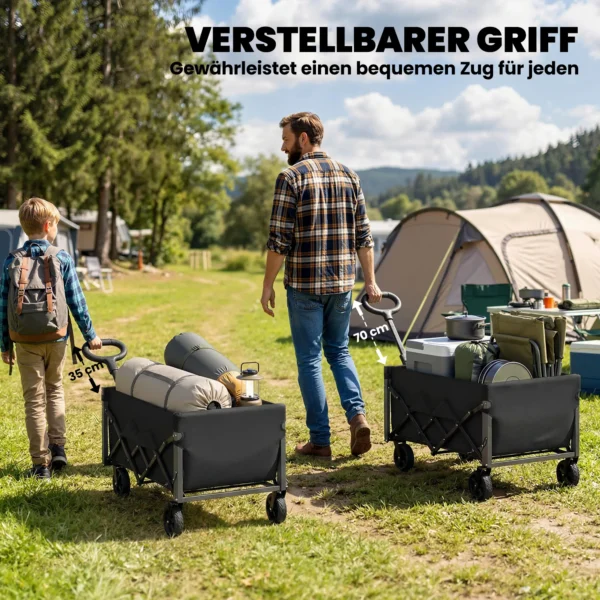 Bolderwagen 60L Opvouwbare Handwagen Tuinwagen Transportwagen Met Telescopische Handgreep Achterklep Drankhouder