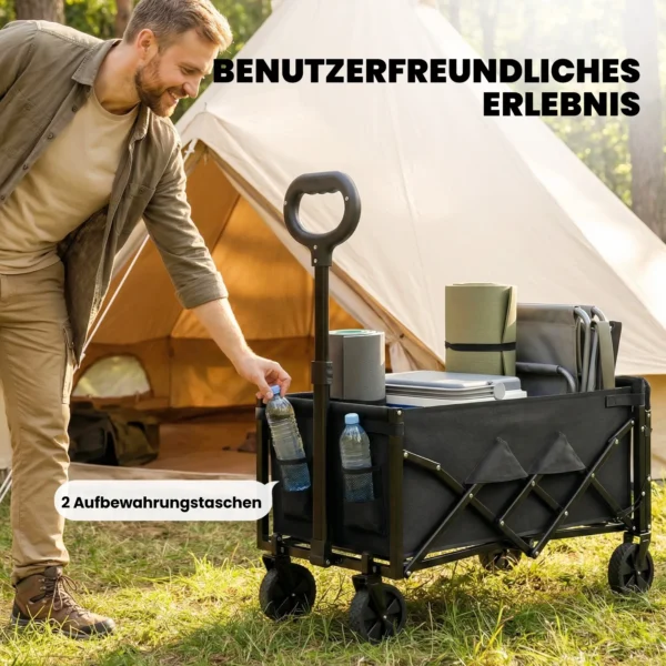 Bolderwagen 60L Opvouwbare Handwagen Tuinwagen Transportwagen Met Telescopische Handgreep Achterklep Drankhouder