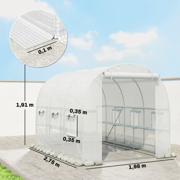 Broeikas Ca. 2,7 X 2 X 2 M Broeikas Met Rekken Rolbaar Ritssluiting Deur 6 Netvensters Steunstangen