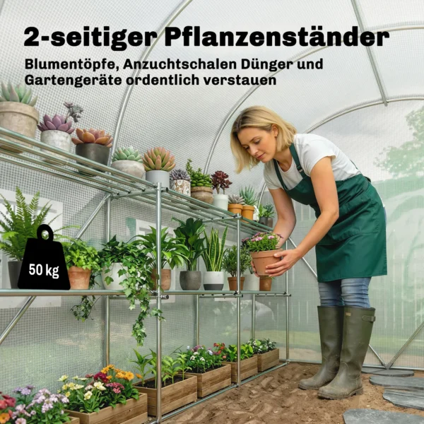 Broeikas Ca. 2,7 X 2 X 2 M Broeikas Met Rekken Rolbaar Ritssluiting Deur 6 Netvensters Steunstangen