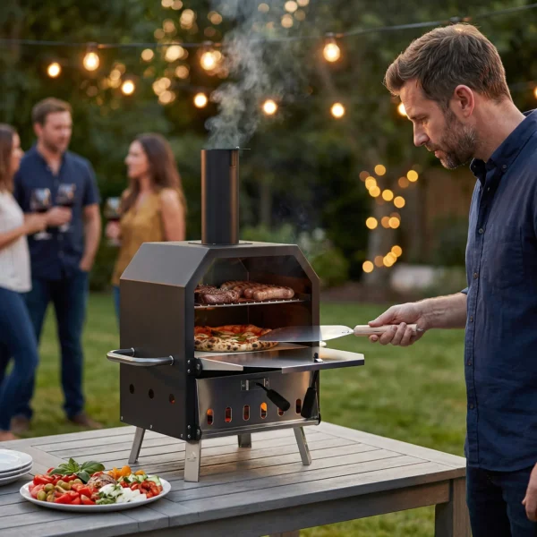 Buiten Pizzaoven Houtgestookte Pizza Oven Roestvrij Staal 2 Niveau Oven Met 1cm Dikke Pizzasteen Opvouwbare Poot