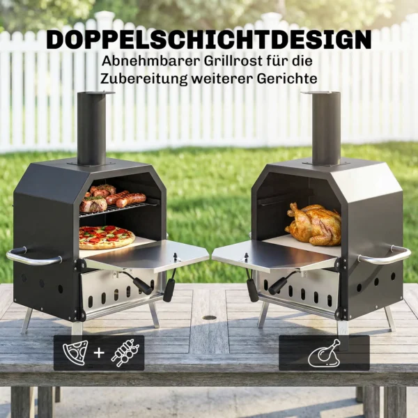 Buiten Pizzaoven Houtgestookte Pizza Oven Roestvrij Staal 2 Niveau Oven Met 1cm Dikke Pizzasteen Opvouwbare Poot