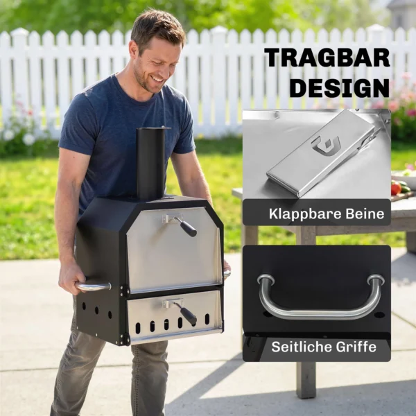 Buiten Pizzaoven Houtgestookte Pizza Oven Roestvrij Staal 2 Niveau Oven Met 1cm Dikke Pizzasteen Opvouwbare Poot