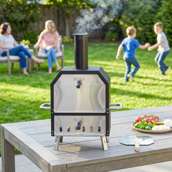 Buiten Pizzaoven Houtgestookte Pizza Oven Roestvrij Staal 2 Niveau Oven Met 1cm Dikke Pizzasteen Opvouwbare Poot