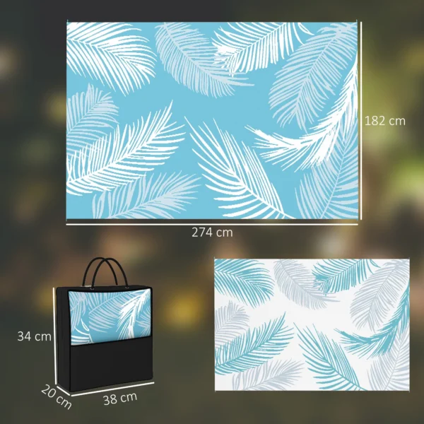 Buitentapijt Omkeerbaar Robuust Weerbestendig Buitentapijt Met Draagtas Grondankers 274 X 182 Cm Lichtblauw+Wit