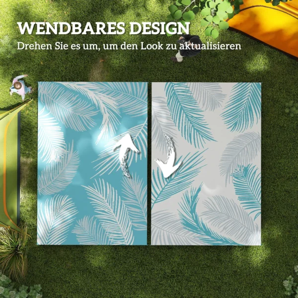 Buitentapijt Omkeerbaar Robuust Weerbestendig Buitentapijt Met Draagtas Grondankers 274 X 182 Cm Lichtblauw+Wit