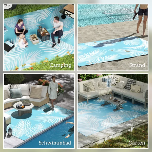 Buitentapijt Omkeerbaar Robuust Weerbestendig Buitentapijt Met Draagtas Grondankers 274 X 182 Cm Lichtblauw+Wit