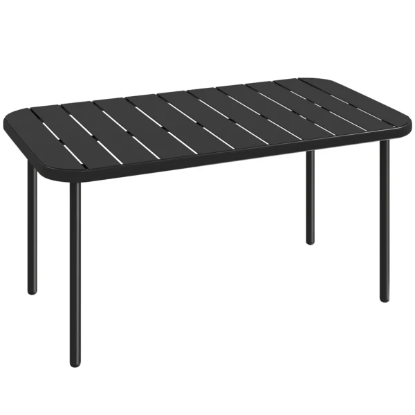 Buitenzitbanktafel, Weerbestendige Rechthoekige Metalen Patiotafel Met Lamellen Tafelblad Voor Buitengebruik