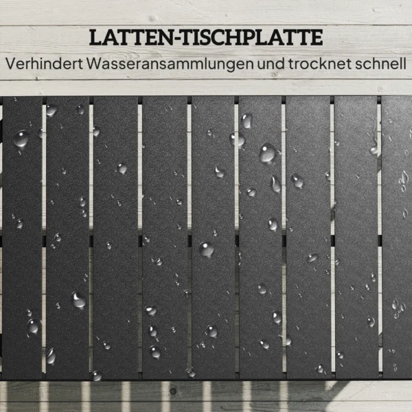 Buitenzitbanktafel, Weerbestendige Rechthoekige Metalen Patiotafel Met Lamellen Tafelblad Voor Buitengebruik