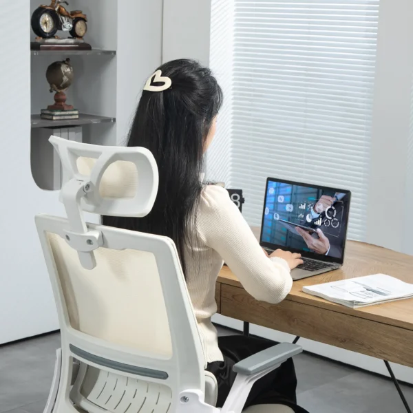 Bureaustoel, In Hoogte Verstelbaar, Met 1 Hoofdsteun, 60 X 61 X 121,5 Cm Beige