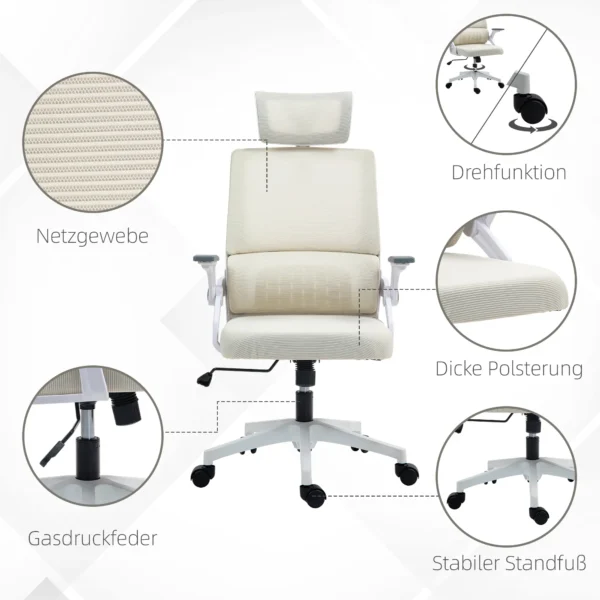 Bureaustoel, In Hoogte Verstelbaar, Met 1 Hoofdsteun, 60 X 61 X 121,5 Cm Beige