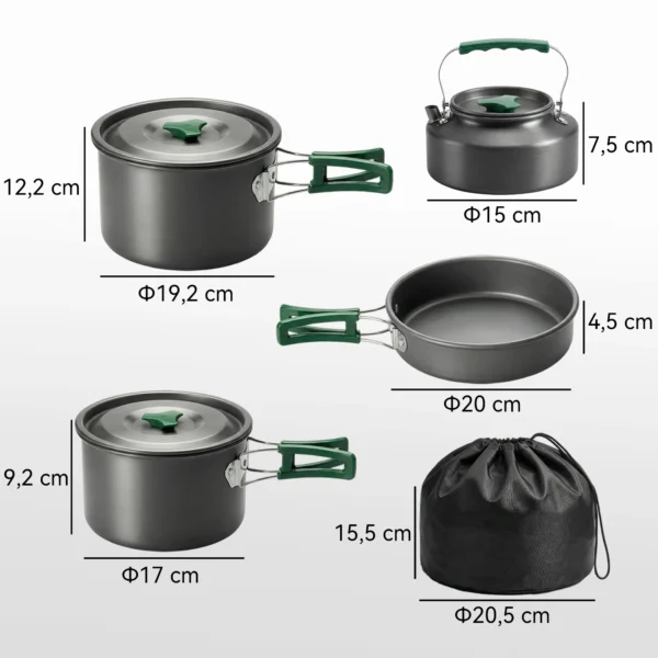 Camping Kookgerei Set 5 delige Outdoor Servies Set Met Anti Verbrandingshandvatten Pot Pan Voor 4 5 Personen Grijs