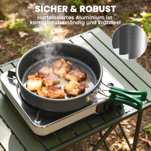 Camping Kookgerei Set 5 delige Outdoor Servies Set Met Anti Verbrandingshandvatten Pot Pan Voor 4 5 Personen Grijs