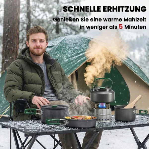 Camping Kookgerei Set 5 delige Outdoor Servies Set Met Anti Verbrandingshandvatten Pot Pan Voor 4 5 Personen Grijs
