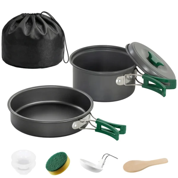 Camping Kookgerei Set 8 delige Outdoor Servies Set Met Anti Verbrandingshandvatten Snel Verhittende Pot Pan Grijs