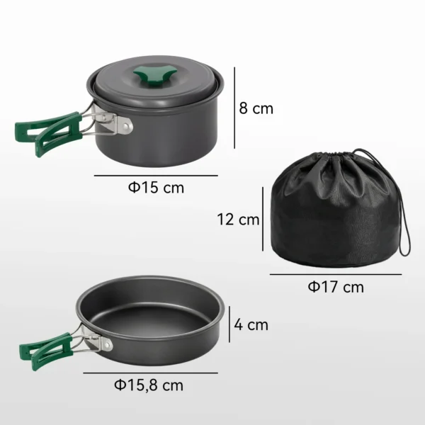 Camping Kookgerei Set 8 delige Outdoor Servies Set Met Anti Verbrandingshandvatten Snel Verhittende Pot Pan Grijs