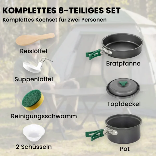 Camping Kookgerei Set 8 delige Outdoor Servies Set Met Anti Verbrandingshandvatten Snel Verhittende Pot Pan Grijs