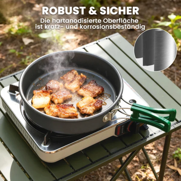 Camping Kookgerei Set 8 delige Outdoor Servies Set Met Anti Verbrandingshandvatten Snel Verhittende Pot Pan Grijs