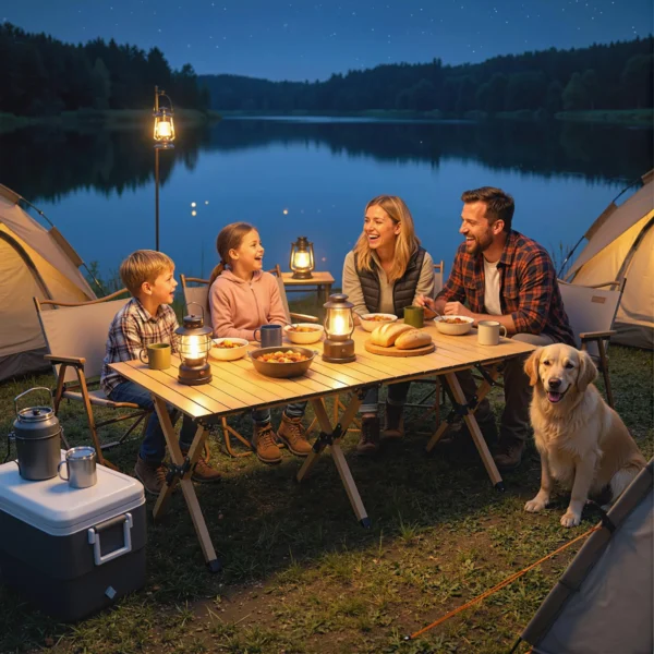 Campingtafel 117 X 60 Cm Aluminium Opklaptafel Met Oprolbare Tafelblad Hout Look Draagtas Waterdicht