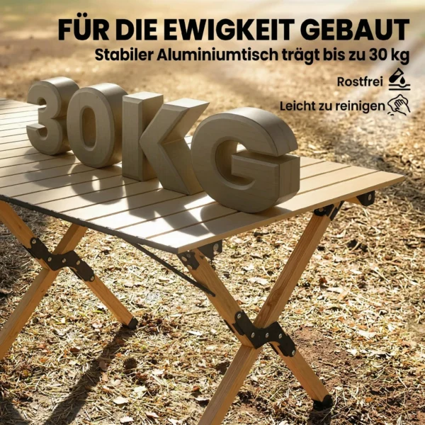 Campingtafel 117 X 60 Cm Aluminium Opklaptafel Met Oprolbare Tafelblad Hout Look Draagtas Waterdicht