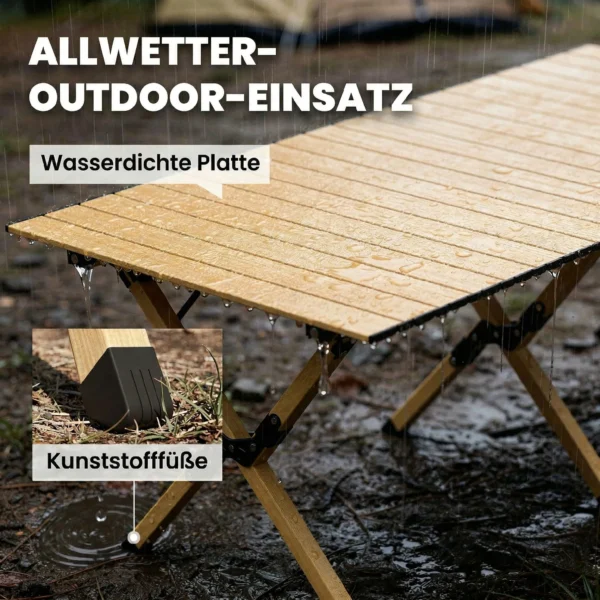 Campingtafel 117 X 60 Cm Aluminium Opklaptafel Met Oprolbare Tafelblad Hout Look Draagtas Waterdicht