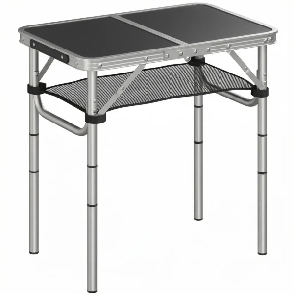 Campingtafel Klaptafel Met Netvak, 4 Hoogteverstellingen, Draaggreep Aluminium 60 X 40 X 26 60 Cm Zwart