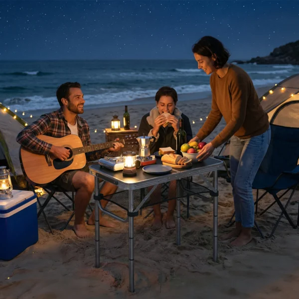 Campingtafel Klaptafel Met Netvak, 4 Hoogteverstellingen, Draaggreep Aluminium 60 X 40 X 26 60 Cm Zwart