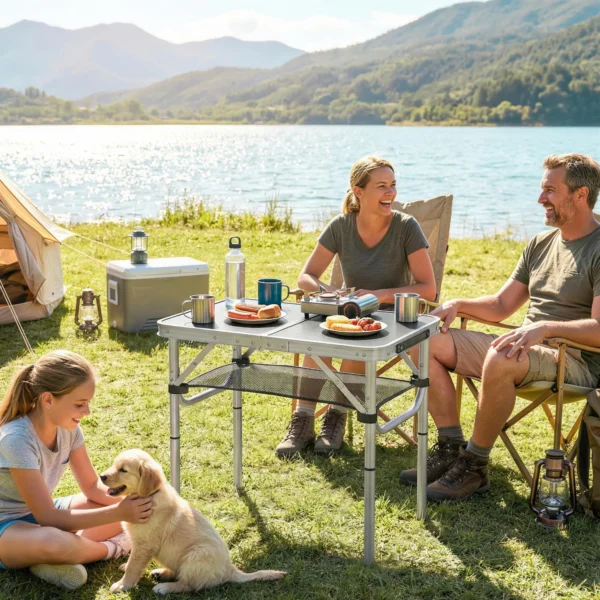 Campingtafel Klaptafel Met Netvak, 4 Hoogteverstellingen, Draaggreep Aluminium 60 X 40 X 26 60 Cm Zwart